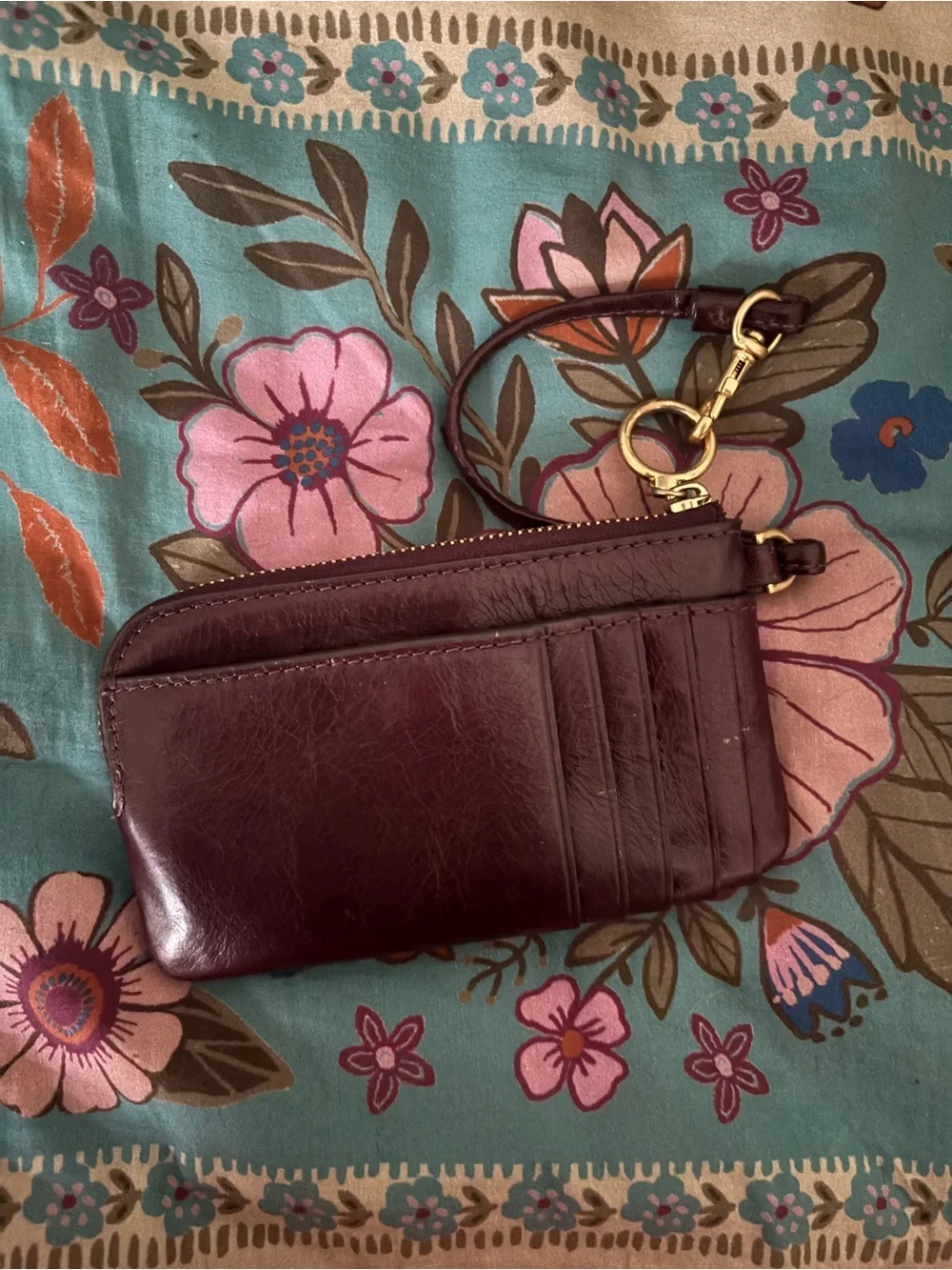 Tory Burch Dark Burgundy Leather Wristlet Key & Card Holder